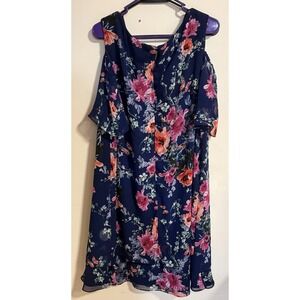 New Blue Pink Floral Dress R&K Macy's 18W Cold Shoulder Summer Spring Party